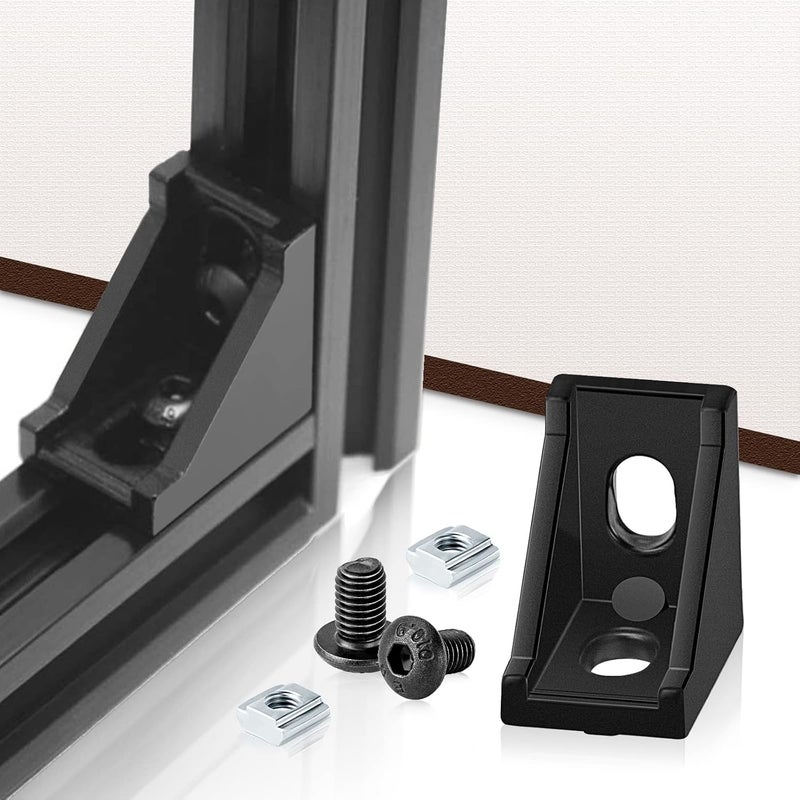 PETOX 30 Set Black 2020 Series Aluminum Extrusion Profile Connector, Includes 1pc Wrench, 30pcs 2028 Corner Bracket, 60pcs T-Slot Sliding Nuts and M5 Hex Screw Bolt for 20S Aluminum Rail Accessories - Image 2